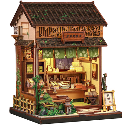 Cutebee Kit de Rincón de Libros Armable de Madera 3D Casa en Miniatura Japonesa Sweet Wagashi Shop 227 Piezas Modelo ...