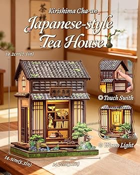 Cutebee Kit de Rincón de Libros Armable de Madera 3D Habitación de Té Japonesa Booknook con Luz Led 145 Piezas Modelo...
