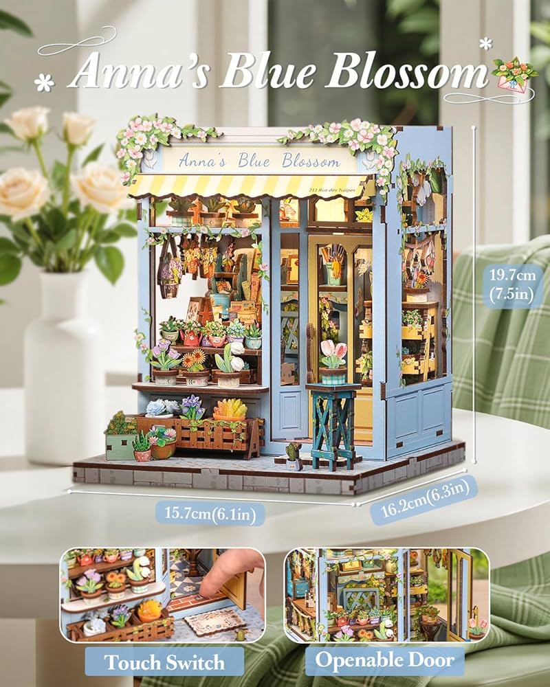 Cutebee Kit de Rincón de Libros Armable de Madera 3D Anna's Blue Blossom con Luz Led 255 Piezas Modelo CWGC211