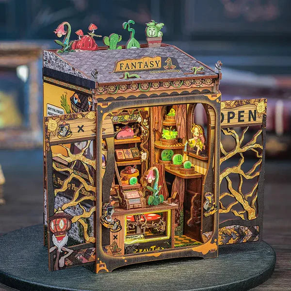 Cutebee Kit de Rincón de Libros Armable de Madera 3D Fantasy Plant Shop con Luz Led 146 Piezas Modelo CWGA203